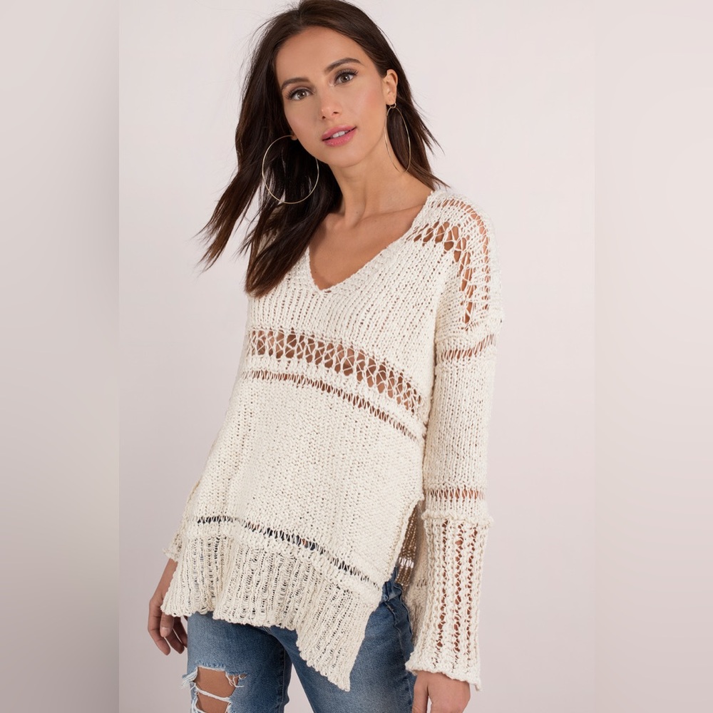 Free people long boho cut out crochet sweater Small Medium